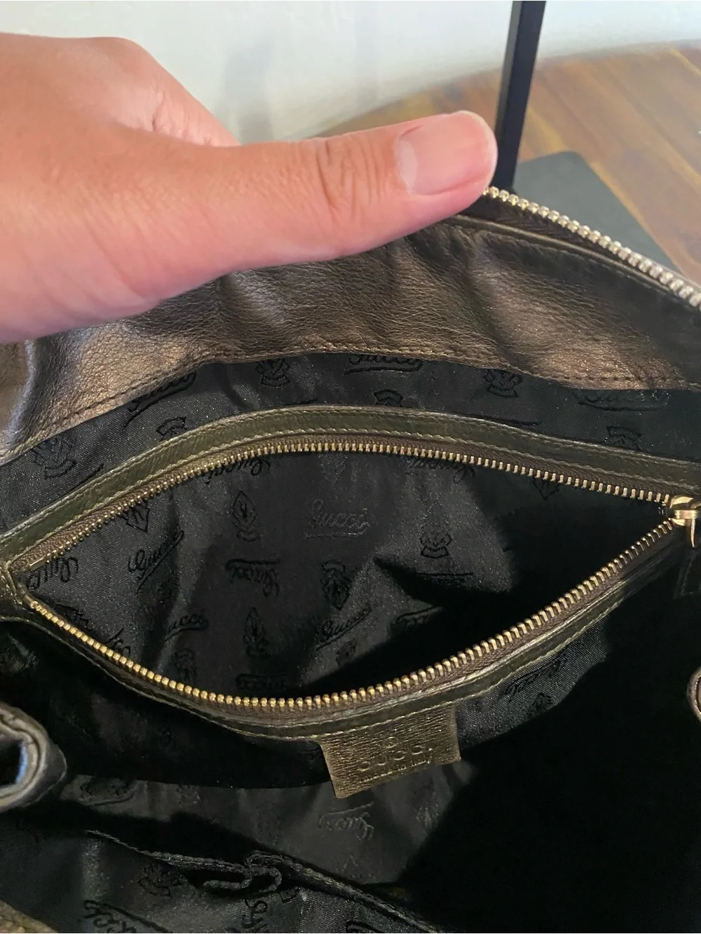 Gucci Hysteria Metallic Bronze Leather Wristlet Clutch